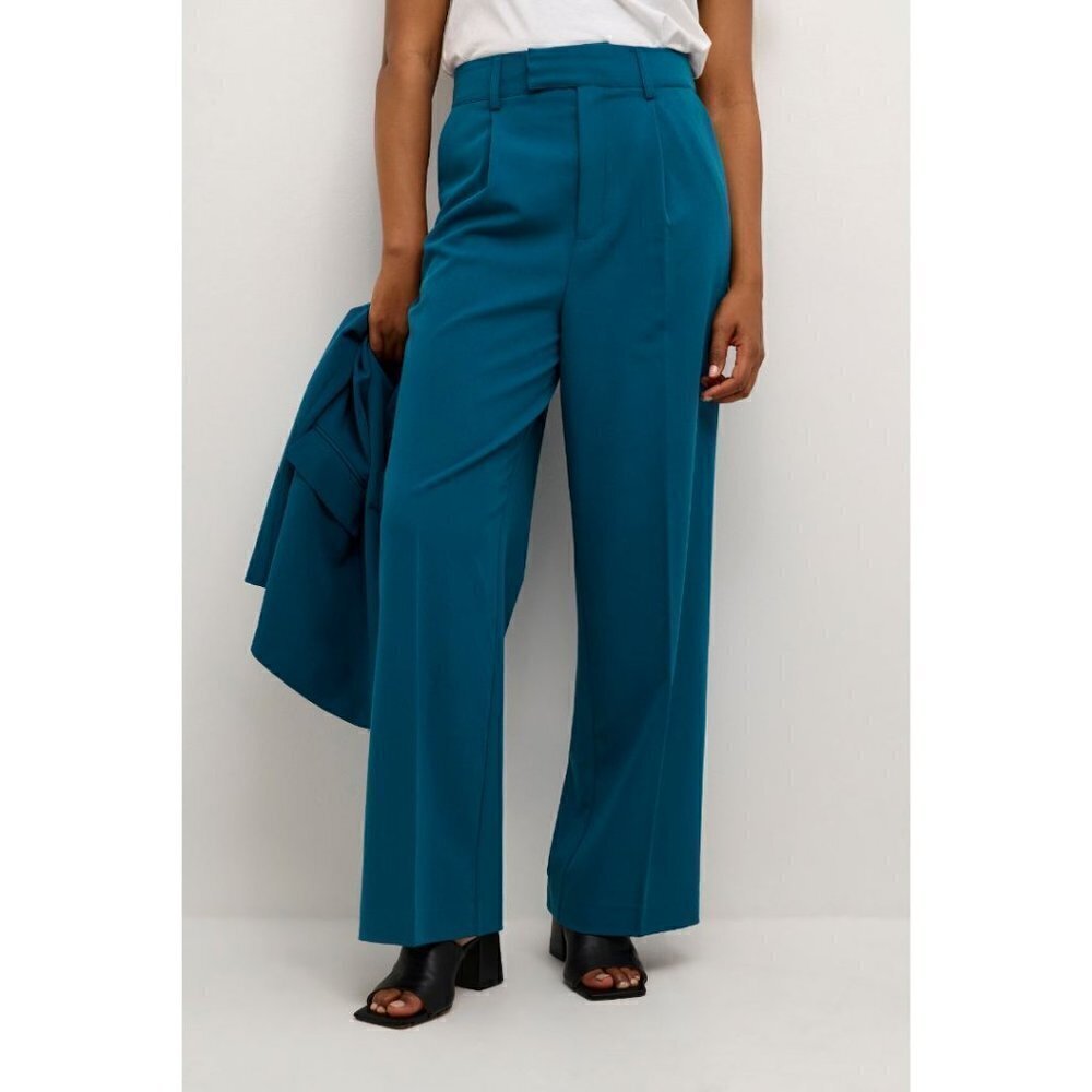 NWT KAFFE Kasolvej Teal Legion Blue High-Waisted Wide Pants - Picture 4 of 6
